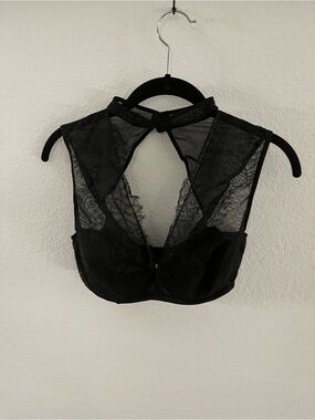 Sheer Lace Black Halter Crop Top